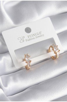 Pirinç Gold Renk Zirkon Taşlı Kadın Küpe