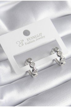 Pirinç Gümüş Renk Zirkon Taşlı Kadın Küpe