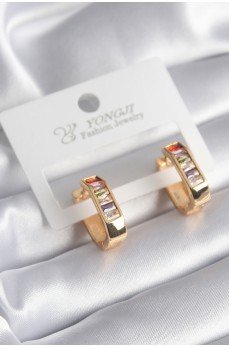 Pirinç Gold Renk Renkli Zirkon Taşlı Kadın Küpe Pirinç Gold Renk Renkli Zirkon Taşlı Kadın Küpe