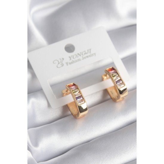 Pirinç Gold Renk Renkli Zirkon Taşlı Kadın Küpe Pirinç Gold Renk Renkli Zirkon Taşlı Kadın Küpe