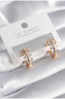 Pirinç Gold Renk Zirkon Taşlı Kadın Küpe