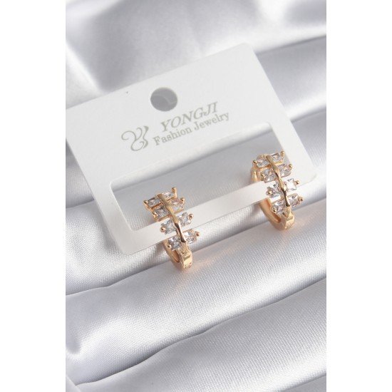 Pirinç Gold Renk Zirkon Taşlı Kadın Küpe Pirinç Gold Renk Zirkon Taşlı Kadın Küpe