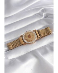 316L Çelik Gold Renk Mıknatıslı Hasır Zirkon Taşlı Çeyrek Altın Model Kadın Bileklik