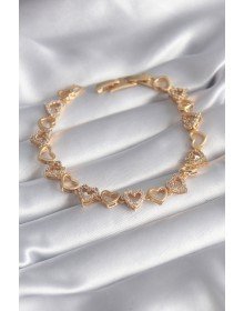 Pirinç Gold Renk Zirkon Taşlı Kalp Model VIP Seri Kadın Bileklik