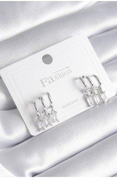 Pirinç Gümüş Renk 3'lü Sallantı Zirkon Taşlı Küpe