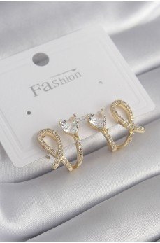 Pirinç Gümüş Renk Zirkon Taşlı Kalp Model Kadın Küpe