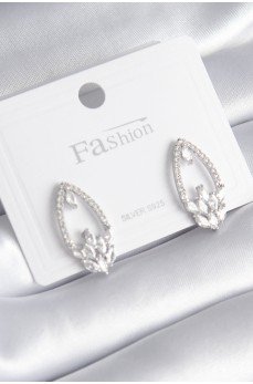 Pirinç Gümüş Renk Zirkon Taşlı Kadın Küpe