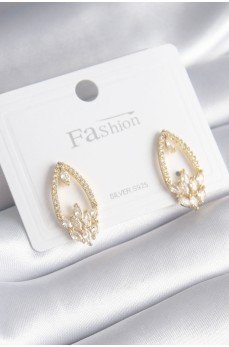 Pirinç Gold Renk Zirkon Taşlı Kadın Küpe