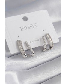 Pirinç Gümüş Renk Zirkon Taşlı Kadın Küpe