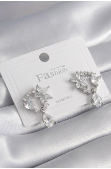 Pirinç Gümüş Renk Zirkon Taşlı Çiçek Model Sallantı Detay Kadın Küpe