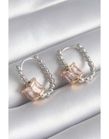 Pirinç Gümüş Renk Top Model Gold Renk Zirkon Taşlı Kadın Küpe