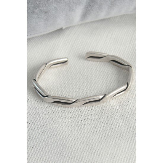 Otantik Gümüş Renk Motif İşleme Plaka Erkek Bileklik