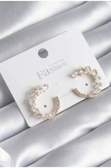 Pirinç Gold Renk Zirkon Taşlı Kadın Küpe