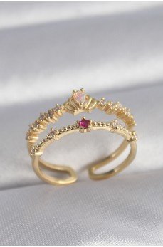 Pirinç Gold Renk Zirkon Taşlı Taç Model Kadın Yüzük Pirinç Gold Renk Zirkon Taşlı Taç Model Kadın Yüzük