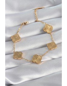 316L Çelik Gold Renk Yonca Model İşleme Detay Kadın Bileklik