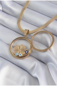 316L Çelik Gold Renk İtalyan Zincir Açılabilir Fanus Yonca Figür Model Kadın Kolye