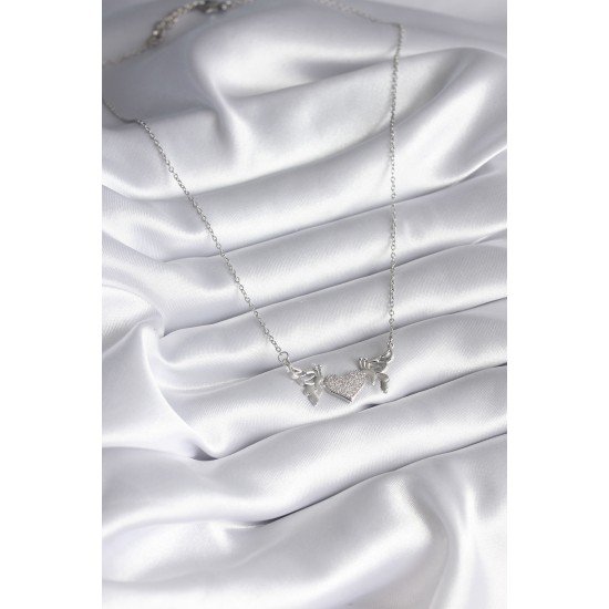 316L Çelik Gümüş Renk Zirkon Taşlı Kanat Kalp Model Kadın Kolye 316L Çelik Gümüş Renk Zirkon Taşlı Kanat Kalp Model Kadın Kolye