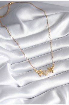 316L Çelik Gold Renk Zirkon Taşlı Kanatlı Kalp Model Kadın Kolye