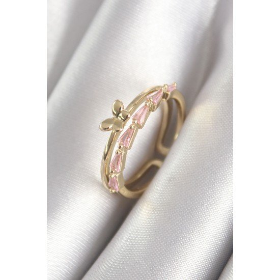 Pirinç Gold Renk Zirkon Taşlı Kelebek Figür Kadın Yüzük Pirinç Gold Renk Zirkon Taşlı Kelebek Figür Kadın Yüzük