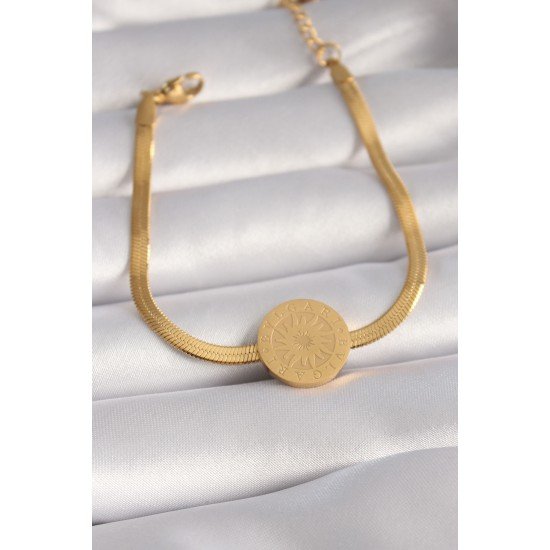 316L Çelik Gold Renk İtalyan Zincir Model İşlemeli Madalyon Figür Kadın Bileklik 316L Çelik Gold Renk İtalyan Zincir Model İşlemeli Madalyon Figür Kadın Bileklik