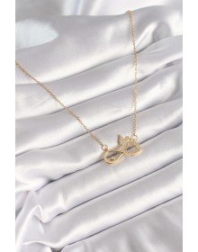 316L Çelik Gold Renk Zirkon Zincir Taşı Sonsuzluk Kelebek Model Kadın Kolye