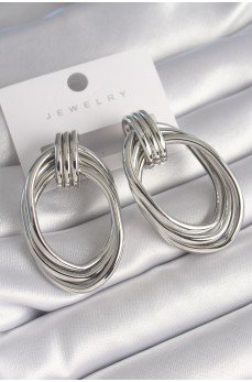 Pirinç Gümüş Renk Oval Model Kadın Küpe