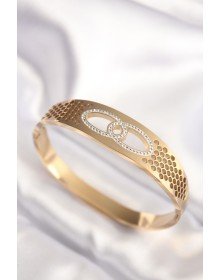 316L Çelik Gold Renk Zirkon Taşlı Kadın Kelepçe Bilezik