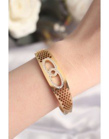 316L Çelik Gold Renk Zirkon Taşlı Kadın Kelepçe Bilezik