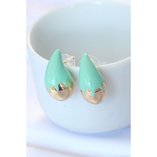 Minimal Turkuaz Mineli Çift Renk Damla Küpe Minimal Turkuaz Mineli Çift Renk Damla Küpe