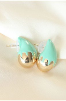 Minimal Turkuaz Mineli Çift Renk Damla Küpe