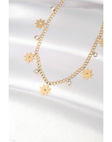316L Çelik Taşlı Gold Renk Çoklu Çiçek Kolye