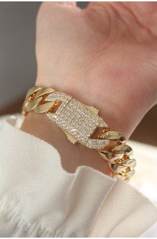 Vip Seri Pirinç Ortası Zirkon Taşlı Gold Renk Gurmet Bileklik