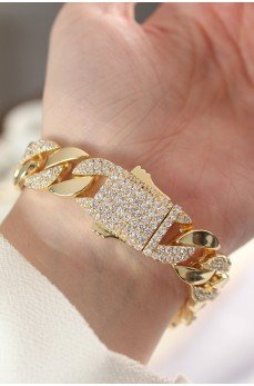 Vip Seri Pirinç Zirkon Taşlı Gold Renk Gurmet Bileklik