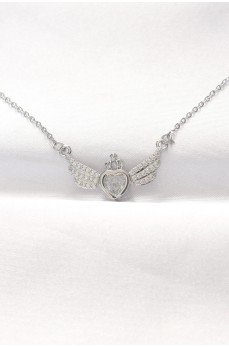 316L Çelik Silver Renk Zirkon Taşlı Kalpli Kanat Kolye