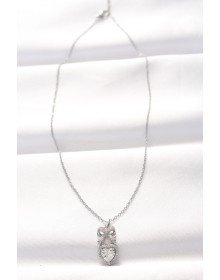 316L Çelik Silver Renk Zirkon Taşlı Kalpli Fiyonk Kolye