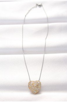 316L Çelik Çift Renk Zirkon Taşlı Kalp Kolye