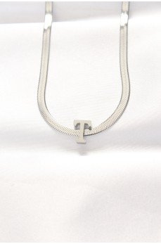 316L Çelik T Harfli Silver Renk İtalyan Zincirli Kolye