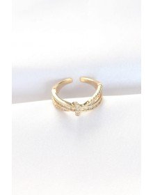 Kıvrım Model Gold Renk Zirkon Taşlı Ayarlanabilir Yüzük