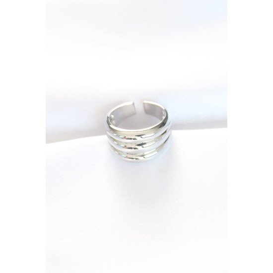 Silver Renk Ayarlanabilir Çizgili Bombe Yüzük