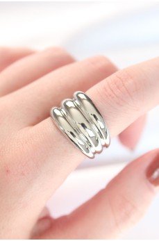 Silver Renk Ayarlanabilir Çizgili Bombe Yüzük