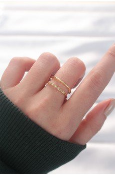 2li Görünümlü Su Yolu Tasarımlı Gold Renk Ayarlanabilir Yüzük