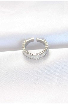 Sıralı Baget Taşlı Silver Renk Ayarlanabilir Yüzük