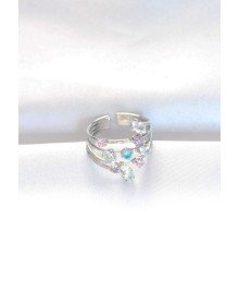 Renkli Zirkon Taşlı Silver Renk Ayarlanabilir Yüzük
