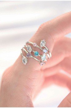 Renkli Zirkon Taşlı Silver Renk Ayarlanabilir Yüzük