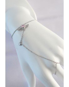 316L Çelik Gümüş Renk Pembe Zirkon Taşlı Kanatlı Kalp Model Şahmeran