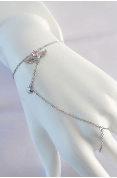 316L Çelik Gümüş Renk Pembe Zirkon Taşlı Kanatlı Kalp Model Şahmeran