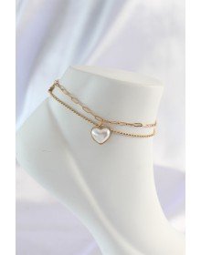 316L Çelik Gold Renk Beyaz Kalpli 2li Halhal