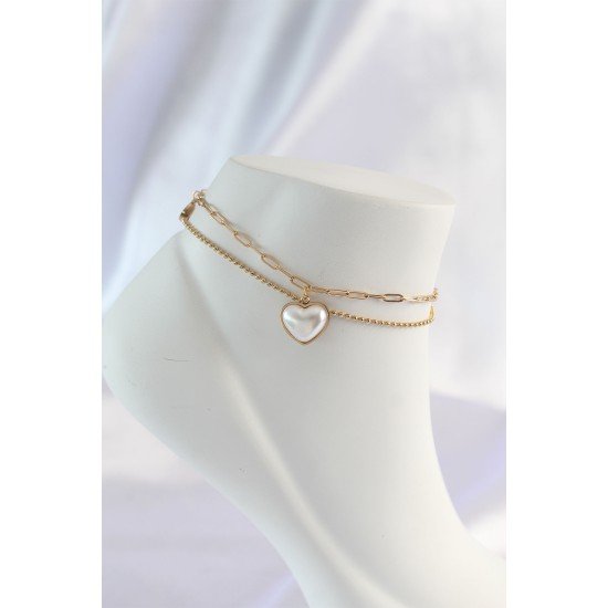 316L Çelik Gold Renk Beyaz Kalpli 2li Halhal 316L Çelik Gold Renk Beyaz Kalpli 2li Halhal