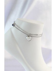 316L Çelik Gümüş Renk Beyaz Kalpli 2li Halhal