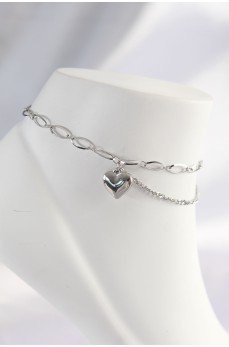 316L Çelik Gümüş Renk Kalp Tasarımlı Halhal